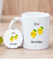 Kişiye Özel Sevimli Limonlar Beyaz Kupa Bardak ve Anahtarlık
