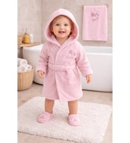 Kız Bebek Lüks Bornoz Takımı  Havlu Seti % 100 Pamuk Kumaş 0- 2 Yaş STL6582 (Pembe)