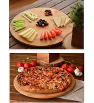Lexroo 36cm Dönerli Bambu Yuvarlak Pizza ve Sunum Tepsisi, 360 Derece Dönebilen Kahvaltı Sunum