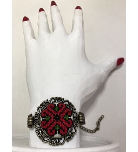 Kanaviçe İşleme Bileklik (Kırmızı-Yeşil)