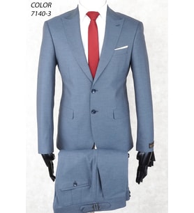 Slim Fit İki Düğme Sivri Yaka Çift Yırtmaç Tokalı Pantolon Blue Gray Drop 6  Takım Elbise