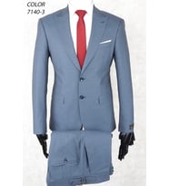 Slim Fit İki Düğme Sivri Yaka Çift Yırtmaç Tokalı Pantolon Blue Gray Drop 6  Takım Elbise
