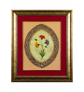 İslami Tablo 53x63 cm Tıpkı Basım Hat Sanatı Dekoratif Çerçeveli ''Ayetel Kürsi Ebru Figürlü''