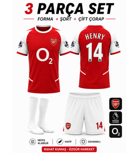 Arsenal 2005/2006 Sezon Henry 14 Numara Kırmızı Beyaz Nostaji Çocuk Futbol Forması Çorap Hediyeli