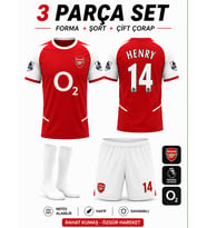 Arsenal 2005/2006 Sezon Henry 14 Numara Kırmızı Beyaz Nostaji Çocuk Futbol Forması Çorap Hediyeli