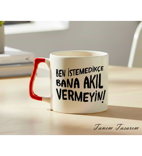 Kırmızı Kulp - Lüks Kupa Kahve Çay Fincanı Hediye Kupa Ofis ve Ev Için Dekoratif Şık Bardak