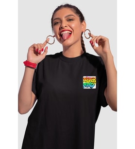 Unisex Renkli Graffiti Baskılı Oversize Beyaz T-shirt (Siyah)