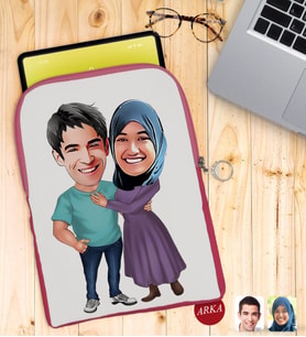BK Gift Kişiye Özel Sevgililer Karikatürlü Taşınabilir Koruyucu Tablet Kılıfı & Organizer Çanta - Pembe-61