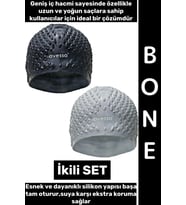 #Bone Esnek Yumuşak Silikon Havuz Deniz Yüzme Kulağa Su Geçirmez Büyük Beden Saç Bonesi İkili SET
