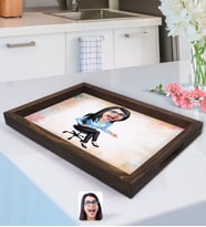BK Gift Kişiye Özel Kadın Patron Karikatürlü Doğal Ahşap Tepsi-5
