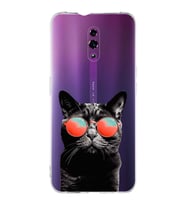 PrintiFy Reno 4  ile Uyumlu 1mm Slim Fit Kedi 3 050d Baskılı Şeffaf  Kılıf