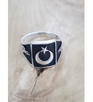 Ay Yıldız ve Tuğra İşlemeli Gümüş Erkek Yüzük