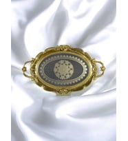 Polyester Desenli Oval Epoksi Cam Tepsi (Gold)