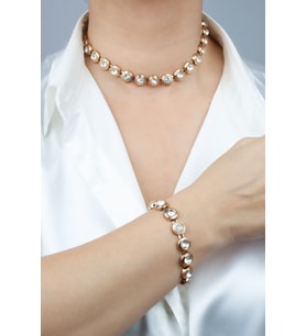Kristal Taşlı Bronz Kolye Bileklik Set