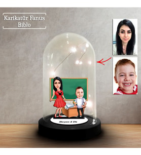 Kişiye Özel Karikatür Kadın Öğretmen ve Öğrenci Tasarımlı Fanus Biblo, Öğretmene Hediye, Öğretmenler Günü, Öğretmenler Günü Hediyesi,, FN254