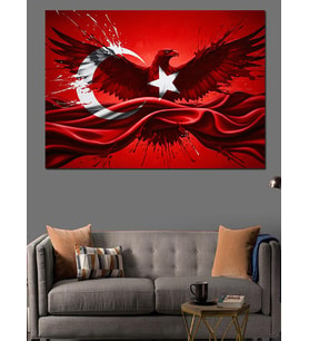 Türk Bayrağı Ve Kartal Figürü Dekoratif Kanvas - Mdf Ahşap Tablo