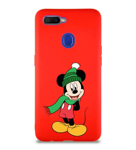 Oppo A12 Soft Premier Kapak Mickey Mouse-G Tasarımlı Silikon Kılıf - Kırmızı (Şeffaf)