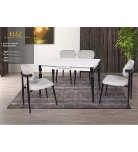 ELİZ MASA, UMAY METAL SANDALYE, BEYAZ, SİYAH