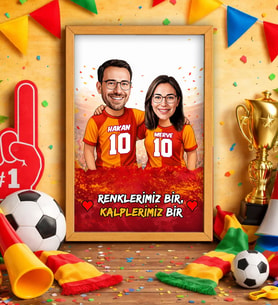 BK Gift Kişiye Özel İsimli Sarı-Kırmızı Sevgili Karikatürlü Ahşap Çerçeveli Tablo - 40x25cm, Doğum Günü Hediyesi, Taraftar Hediyesi