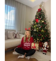 YENİ YIL-MERRY CHRİSTMAS BASKILI KADIN OVERSİZE SWEATSHIRT KIRMIZI,SİYAH,BEYAZ,KAHVERENGİ,YEŞİL HOODİE MSW202501 (Kırmızı)