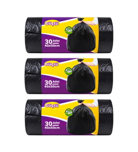 Güçlü Siyah Çöp Torbası Küçük Boy 30'lu 40 x 50 cm Üç Paket