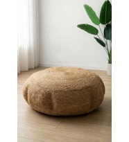 Büyük Yuvarlak Naturel Yassı Hasır Jüt Puf 60X20