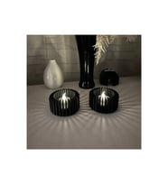 Alvera Modern Çizgili Mumluk – 3D Baskı Tealight Mumluk (1 Adet)-Siyah