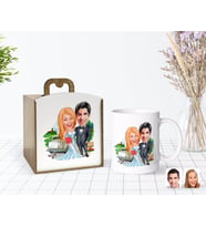 BK Gift Kişiye Özel Ahşap Kutuda Evleniyoruz Karikatürlü Beyaz Kupa Bardak-1