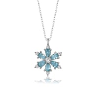 Gümüş Zincirli Aqua taşlı Lotus kaplama Kamelya Çiçeği kolye