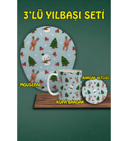 Yılbaşı Temalı 3'lü Bilek Destekli Mousepad Kupa Ve Bardak Altlığı Seti