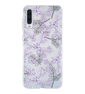 Samsung Galaxy A50 Uyumlu Kapak Floral Lila Tasarımlı Şeffaf Silikon Kılıf