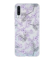 Samsung Galaxy A50 Uyumlu Kapak Floral Lila Tasarımlı Şeffaf Silikon Kılıf