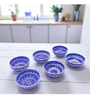 El İşlemesi Seramik Kase Dünyası, Sos, Çerez, Reçel Kaseleri, 10 Farklı Model, 8 cm (Mavi titanyum)