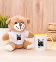 Kişiye Özel İnstagram Tasarım Fotoğraflı Peluş Ayı ve Sarı Kupa
