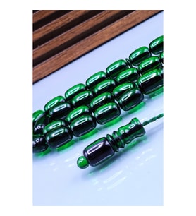 8x12 mm Yeşil Zar Kehribar Tesbih - Enes Abdo Usta İmzalı Tespih