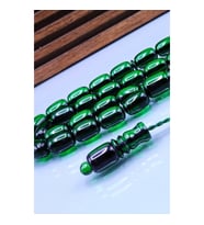 8x12 mm Yeşil Zar Kehribar Tesbih - Enes Abdo Usta İmzalı Tespih (Lacivert-Kırmızı)