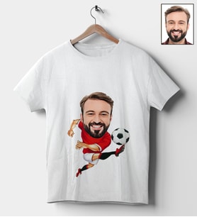 Kişiye Özel Futbolcu  Tasarımlı Karikatür Tişört 93 (Beyaz)