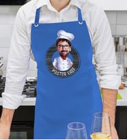 BK Gift Kişiye Özel Erkek Chef Karikatürlü Profesyonel Saks Mavi Mutfak Önlüğü, Aşçı Önlüğü, Şef Önlüğü, Arkadaşa Hediye-1