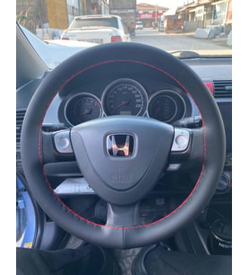 DİKİŞLİ DİREKSİYON KILIFI SİYAH DERİ KIRMIZI DİKİŞLİ  HONDA JAZZ