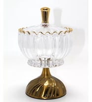 Metal Ayaklı Kristal Cam Şekerlik Gold Detaylı Sunumluk