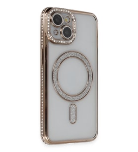 Iphone 14 Kılıf Joke Simli Magneticsafe Kılıf - Gold