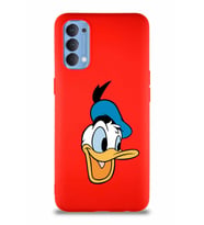 Oppo Reno 4 Soft Premier Kapak Donald Duck-A Tasarımlı Silikon Kılıf - Kırmızı (Şeffaf)