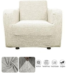 Düz Desen Tekli Koltuk Örtüsü Koltuk Kılıfı Streç Lastikli Esnek krem 80 x 130