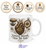 Steampunk Zeplin Dişli Saatler Mekanik Kalp Baskılı Porselen Kupa Bardak Hediye