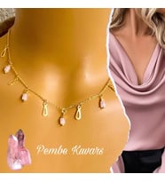 Manna by Banu, GERÇEK AŞK Kolye, Doğal Taş, Pembe Kuvars, Altın Kaplama, El Yapımı, Kadın Gerdanlık