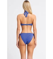 Kadın Bikini Takımı Üçgen Kap Yaka Kolsuz Simli Örme Kumaş Normal Bel Bağlamalı Yan Slip Alt