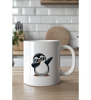 Havalı Penguen Figürlü 330ml Baskılı Beyaz Seramik Kupa Bardak