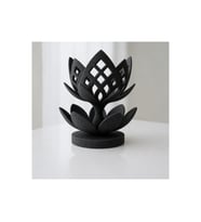 Alvera Lotus Çiçeği Mumluk – 3D Baskı Dekoratif Tealight Mumluk-Siyah