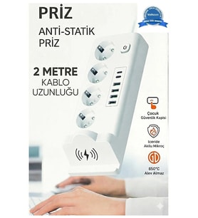 Akım Korumalı Şarjlı Masaüstü Priz 4 Priz, 4 Usb, 2