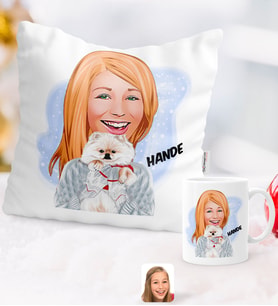 BK Gift Kişiye Özel Karikatürlü Sevimli Köpek Yastık Kupa Seti (Model 1)
